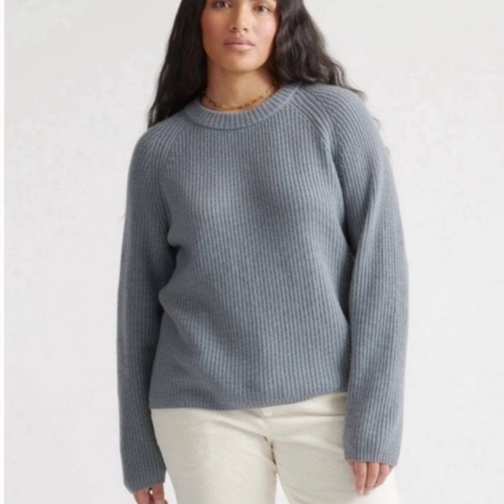 Quince 100% Mongolian Cashmere Fisherman Sweater Dusty Blue